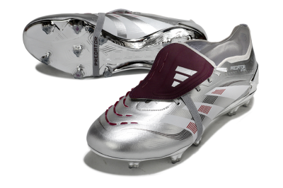 Adidas Predator 25 Elite Foldover Tongue FG Firm Ground Soccer Cleats - Silver/Black/Red