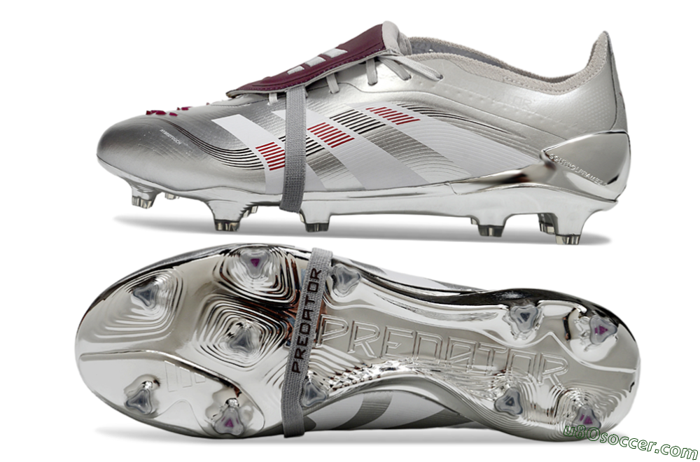 Adidas Predator 25 Elite Foldover Tongue FG Firm Ground Soccer Cleats - Silver/Black/Red 0