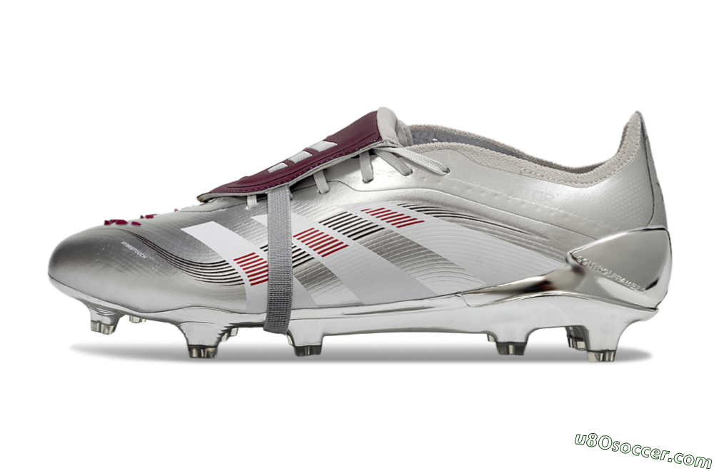 Adidas Predator 25 Elite Foldover Tongue FG Firm Ground Soccer Cleats - Silver/Black/Red 2