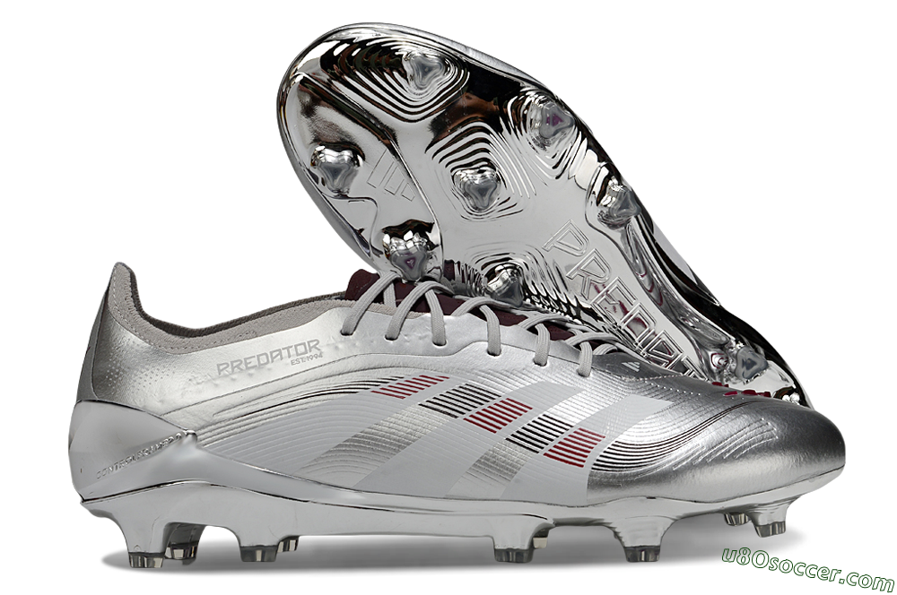 Adidas Predator 25 Elite FG Firm Ground Soccer Cleats - Silver/Black/Red 1