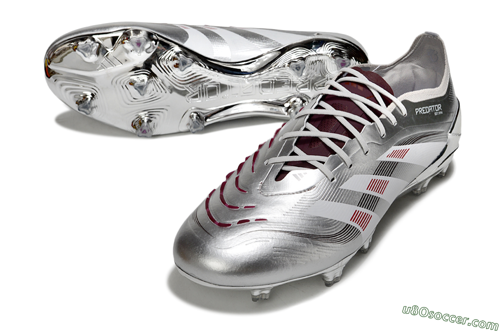 Adidas Predator 25 Elite FG Firm Ground Soccer Cleats - Silver/Black/Red 3