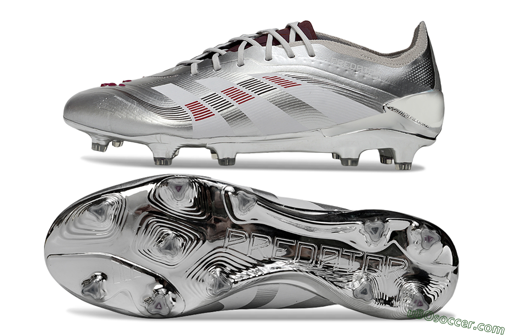 Adidas Predator 25 Elite FG Firm Ground Soccer Cleats - Silver/Black/Red 0