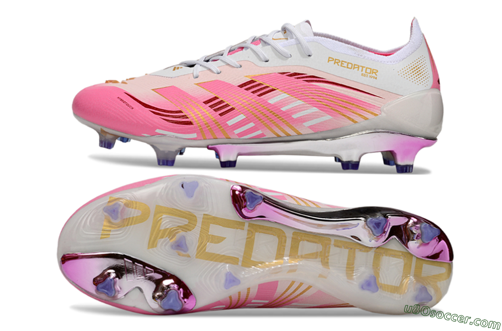 Adidas Predator 25 Elite FG Firm Ground Soccer Cleats - Pink/Gold/White 0