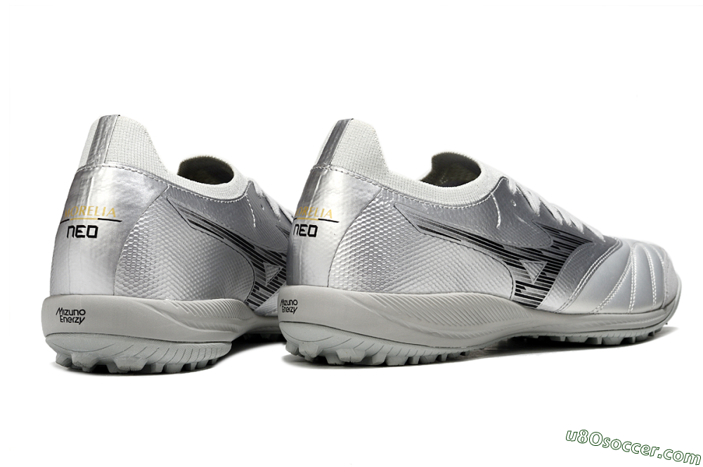 Mizuno Morelia Neo Sala M8 TF Artificial Turf Soccer Shoes - Silver/Black 6