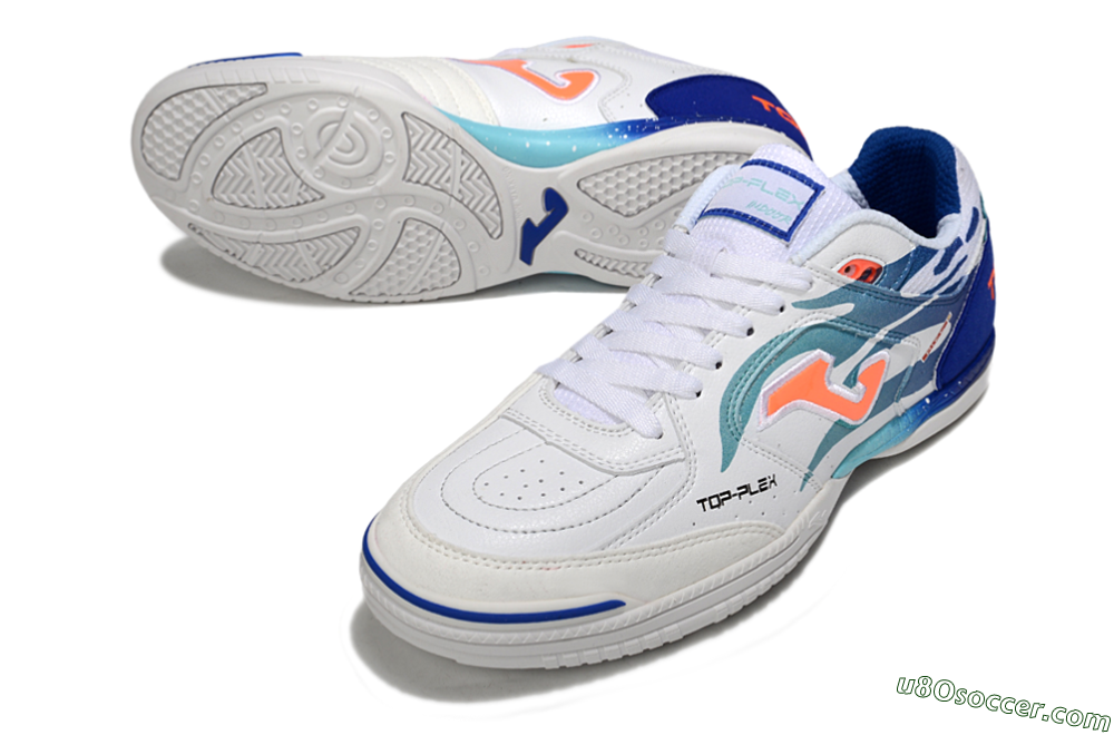Joma Top Flex IC Indoor & Futsal Soccer Shoes - White/Blue/Orange 3
