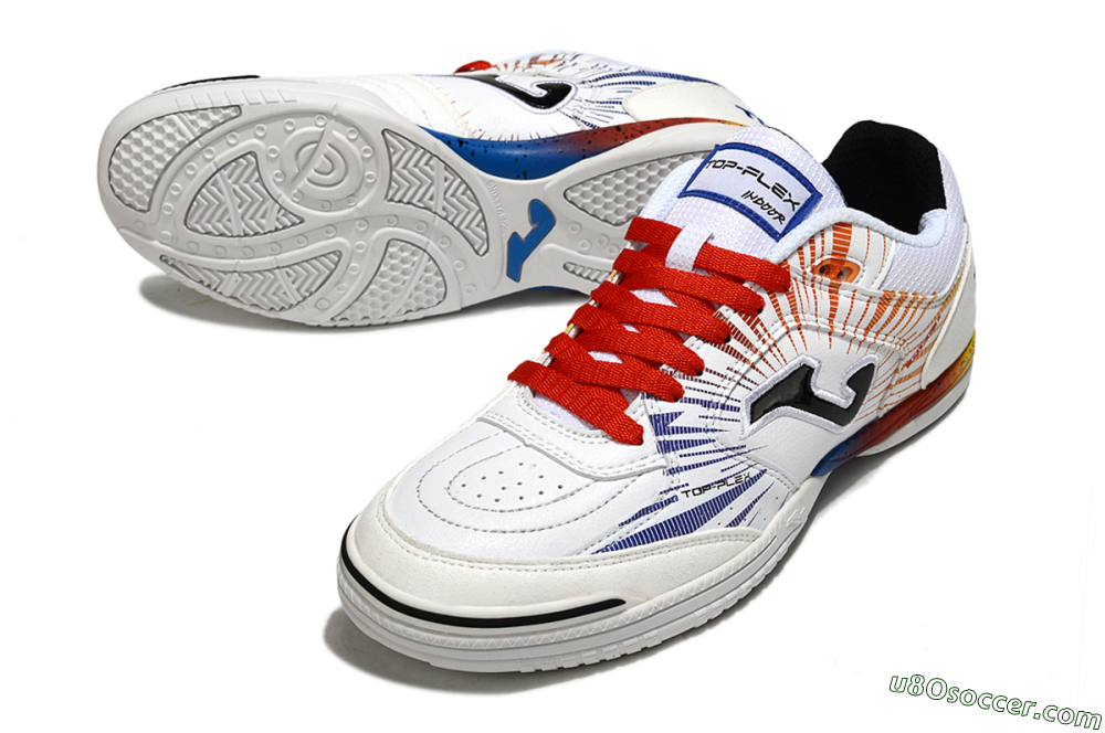 Joma Top Flex IC Indoor & Futsal Soccer Shoes - White/Blue/Red 3