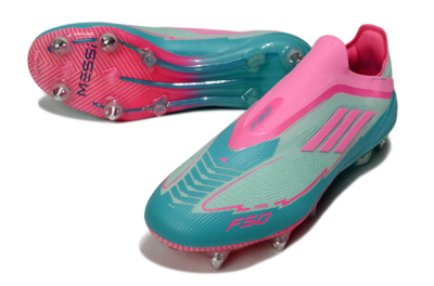 Messi x Adidas F50 Elite Laceless SG Soft Ground Soccer Cleats - Green/Pink