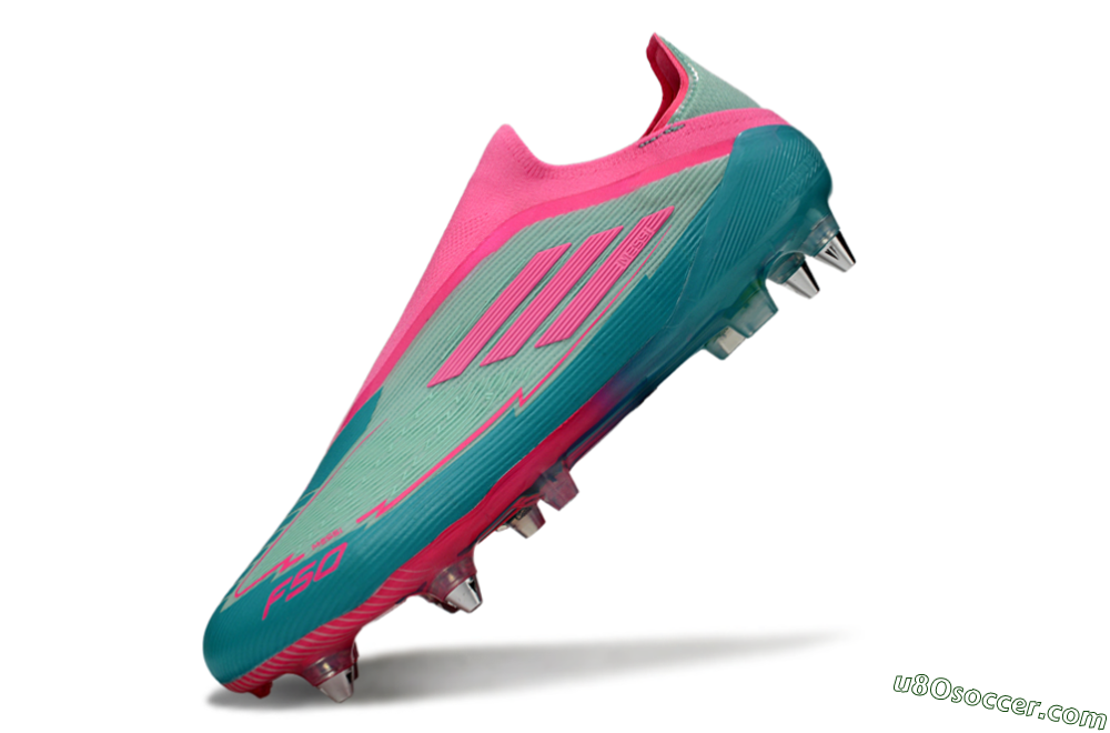 Messi x Adidas F50 Elite Laceless SG Soft Ground Soccer Cleats - Green/Pink 5