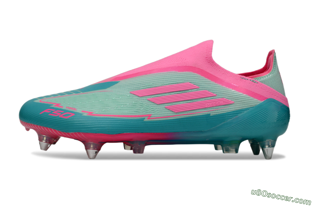 Messi x Adidas F50 Elite Laceless SG Soft Ground Soccer Cleats - Green/Pink 2