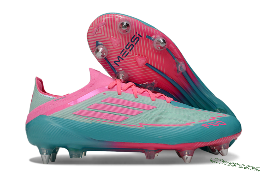 Messi x Adidas F50 Elite SG Soft Ground Soccer Cleats - Green/Pink 1