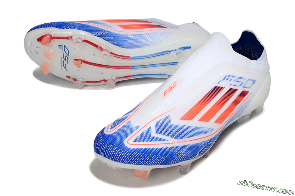 Adidas F50 Elite Laceless FG Firm Ground Soccer Cleats - White/Blue/Red 3