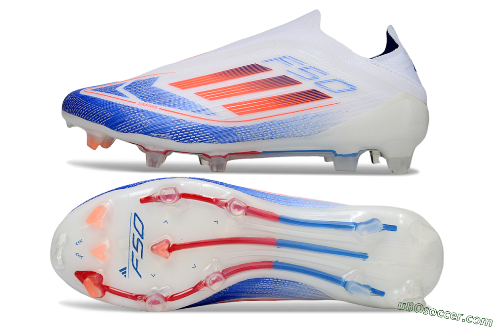 Adidas F50 Elite Laceless FG Firm Ground Soccer Cleats - White/Blue/Red 0