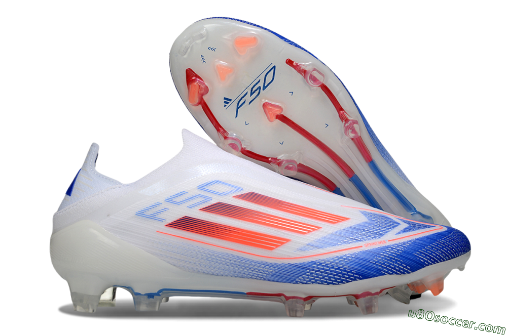 Adidas F50 Elite Laceless FG Firm Ground Soccer Cleats - White/Blue/Red 1