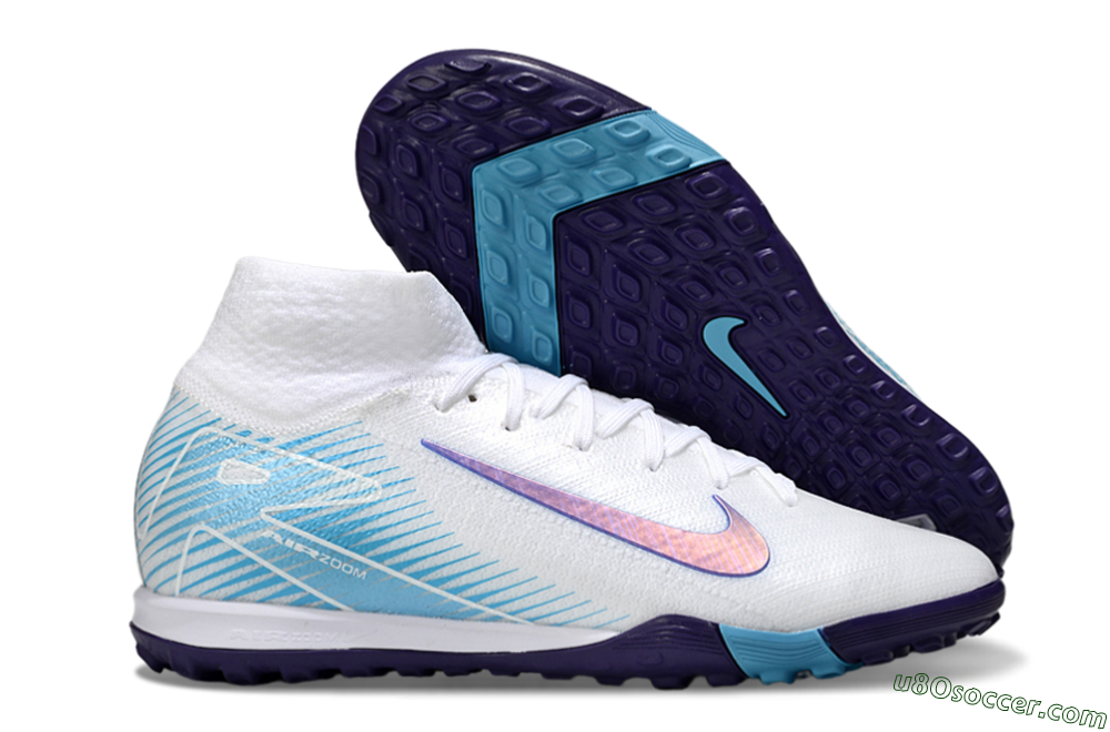 Nike Air Zoom Mercurial Superfly 10 Elite TF Artificial Turf Soccer Shoes - White/Purple/Blue 1