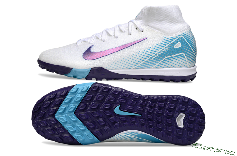 Nike Air Zoom Mercurial Superfly 10 Elite TF Artificial Turf Soccer Shoes - White/Purple/Blue 0