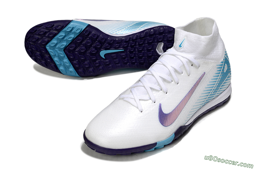 Nike Air Zoom Mercurial Superfly 10 Elite TF Artificial Turf Soccer Shoes - White/Purple/Blue 3