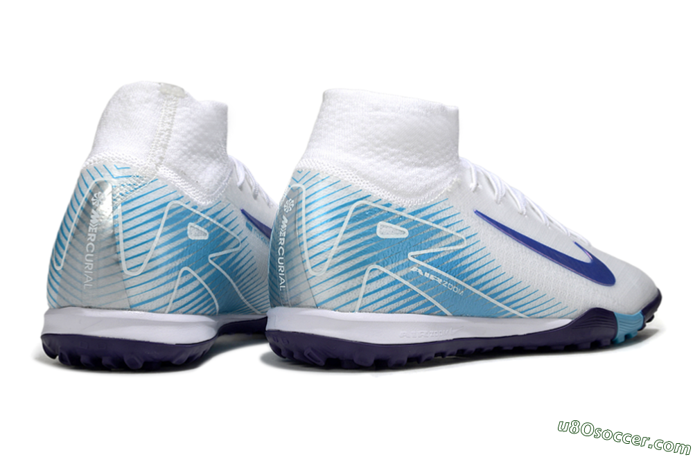 Nike Air Zoom Mercurial Superfly 10 Elite TF Artificial Turf Soccer Shoes - White/Purple/Blue 6