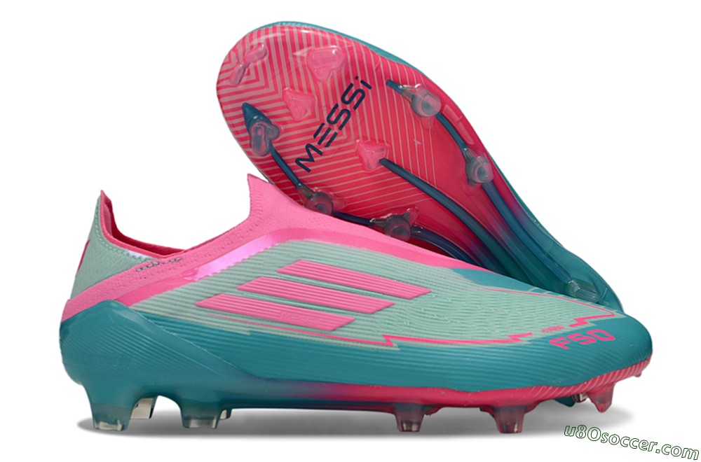 Messi x Adidas F50 Elite Laceless FG Firm Ground Soccer Cleats - Jade/Pink/Blue 1