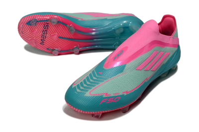 Messi x Adidas F50 Elite Laceless FG Firm Ground Soccer Cleats - Jade/Pink/Blue