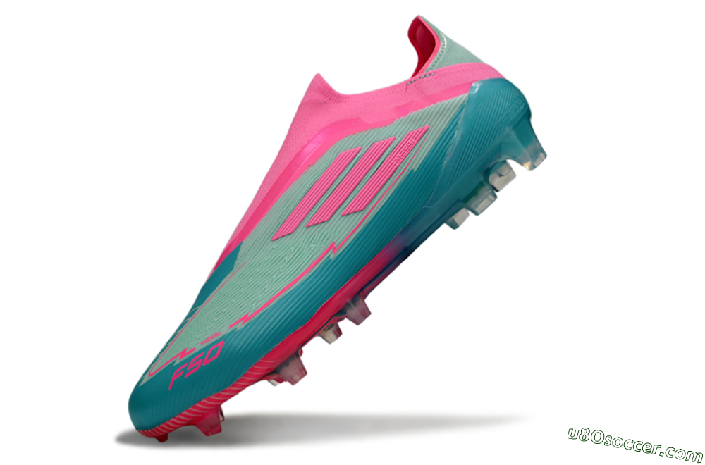 Messi x Adidas F50 Elite Laceless FG Firm Ground Soccer Cleats - Jade/Pink/Blue 5