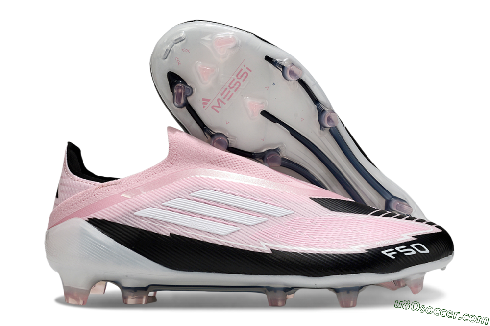Messi x Adidas F50 Elite Laceless FG Firm Ground Soccer Cleats - Pink/Black/Whtie 1