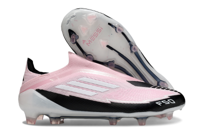 Messi x Adidas F50 Elite Laceless FG Firm Ground Soccer Cleats - Pink/Black/Whtie