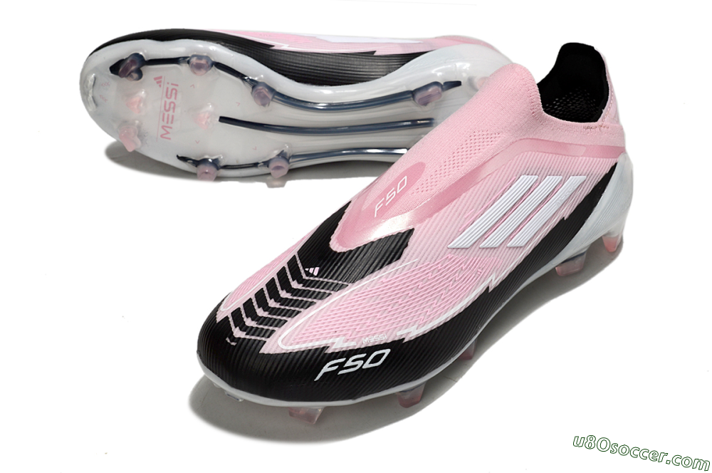 Messi x Adidas F50 Elite Laceless FG Firm Ground Soccer Cleats - Pink/Black/Whtie 3