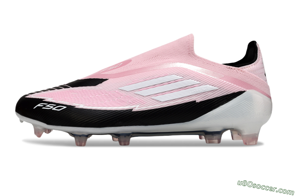 Messi x Adidas F50 Elite Laceless FG Firm Ground Soccer Cleats - Pink/Black/Whtie 2