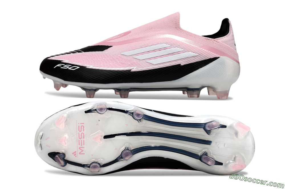 Messi x Adidas F50 Elite Laceless FG Firm Ground Soccer Cleats - Pink/Black/Whtie 0