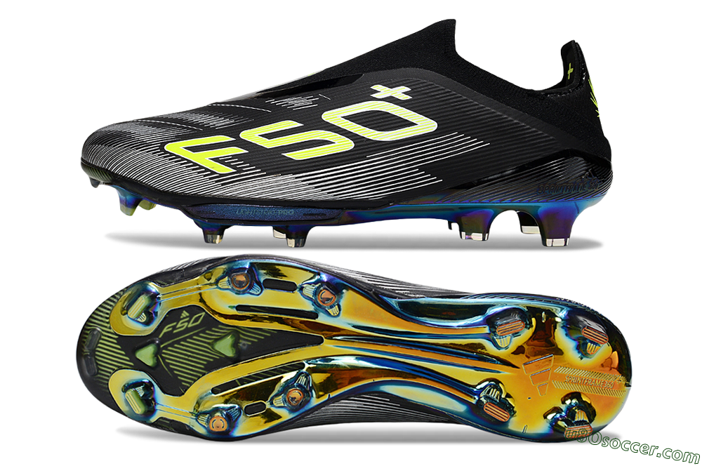 Adidas F50+ Elite Lightstrike Laceless FG Firm Ground Soccer Cleats - Black/White/Yellow 0