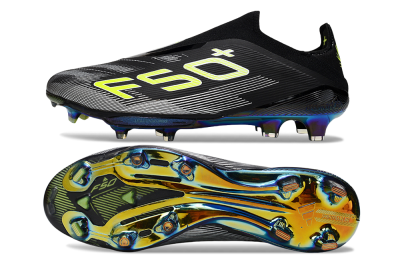 Adidas F50+ Elite Lightstrike Laceless FG Firm Ground Soccer Cleats - Black/White/Yellow