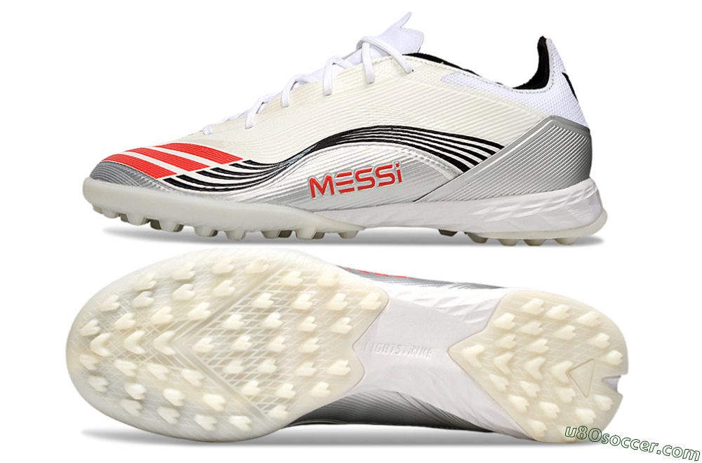 Messi x Adidas F50 Pro TF Artificial Turf Soccer Shoes - Silver/Red/Black 0