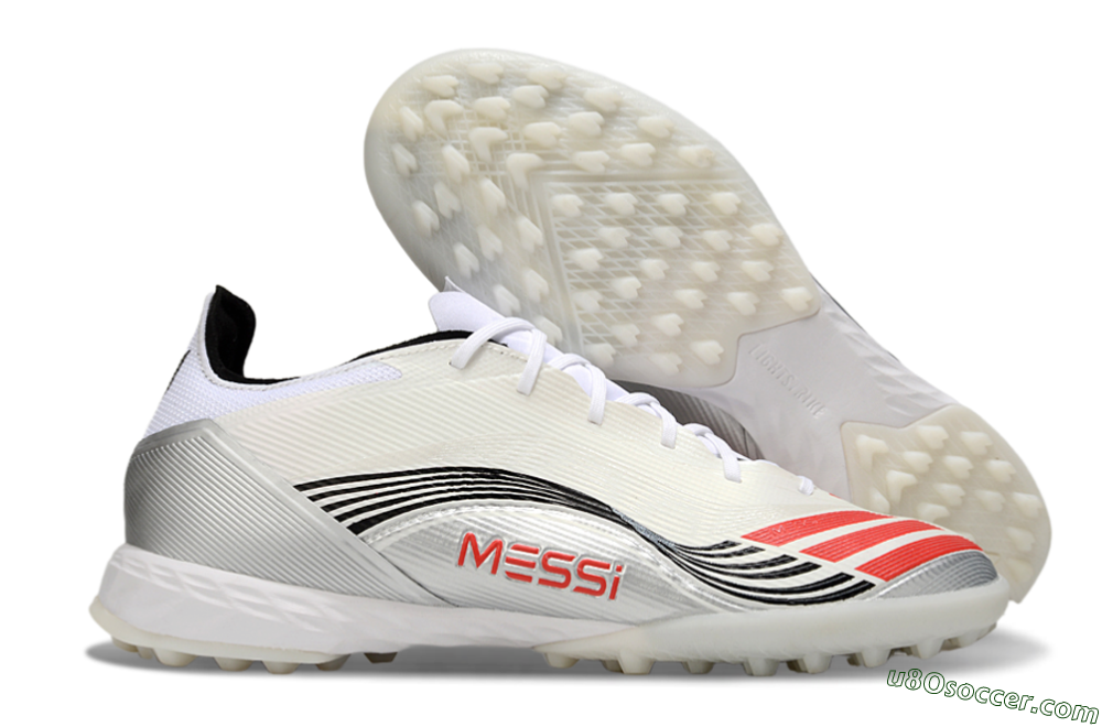 Messi x Adidas F50 Pro TF Artificial Turf Soccer Shoes - Silver/Red/Black 1