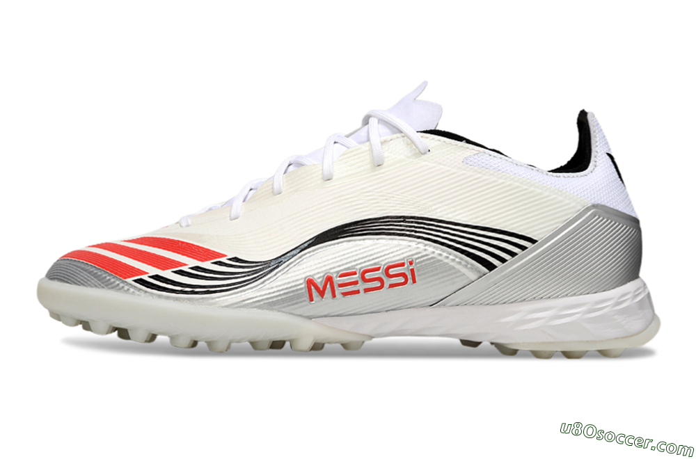 Messi x Adidas F50 Pro TF Artificial Turf Soccer Shoes - Silver/Red/Black 2