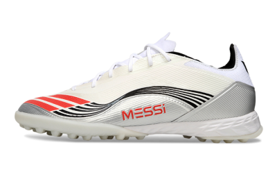 Messi x Adidas F50 Pro TF Artificial Turf Soccer Shoes - Silver/Red/Black