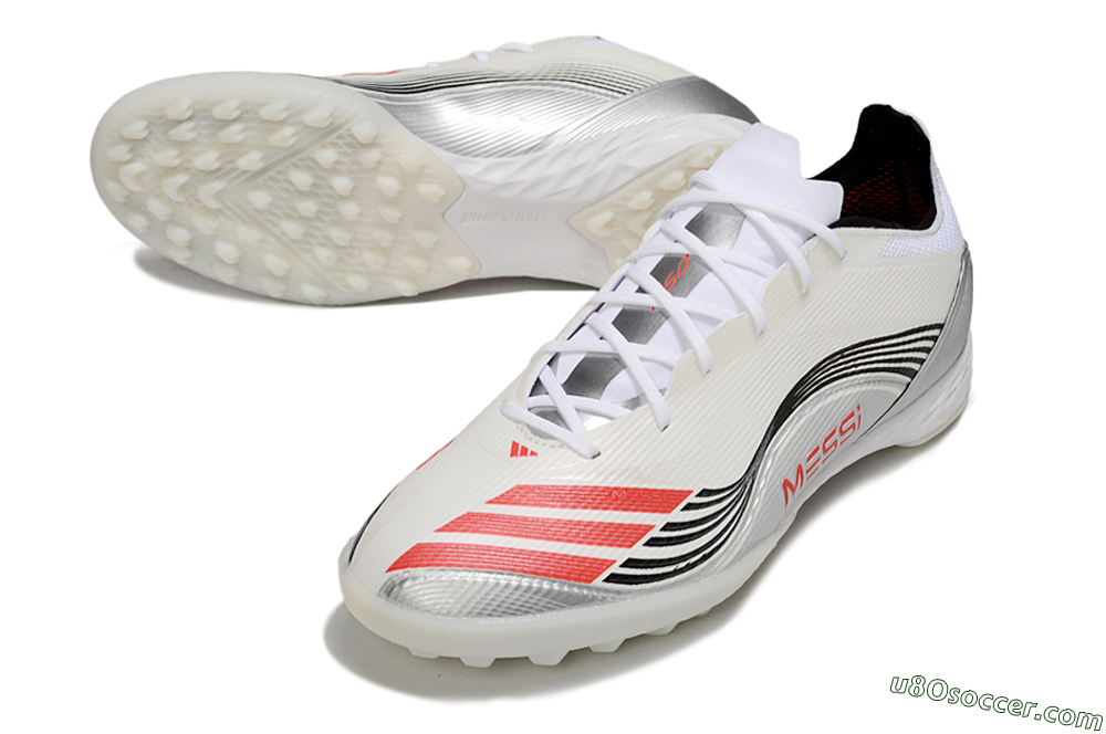 Messi x Adidas F50 Pro TF Artificial Turf Soccer Shoes - Silver/Red/Black 3