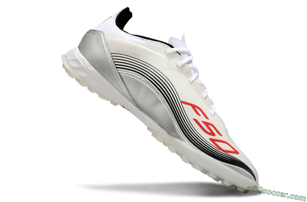 Messi x Adidas F50 Pro TF Artificial Turf Soccer Shoes - Silver/Red/Black 4