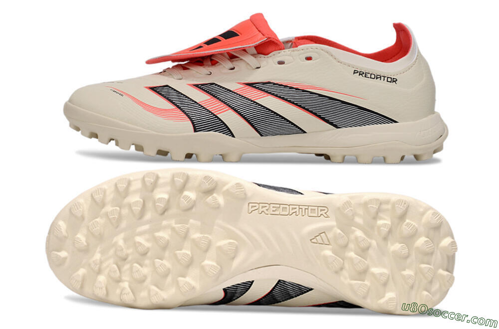 Adidas Predator Elite Foldover Tongue TF Artificial Turf Soccer Shoes - Beige/Black/Red 0