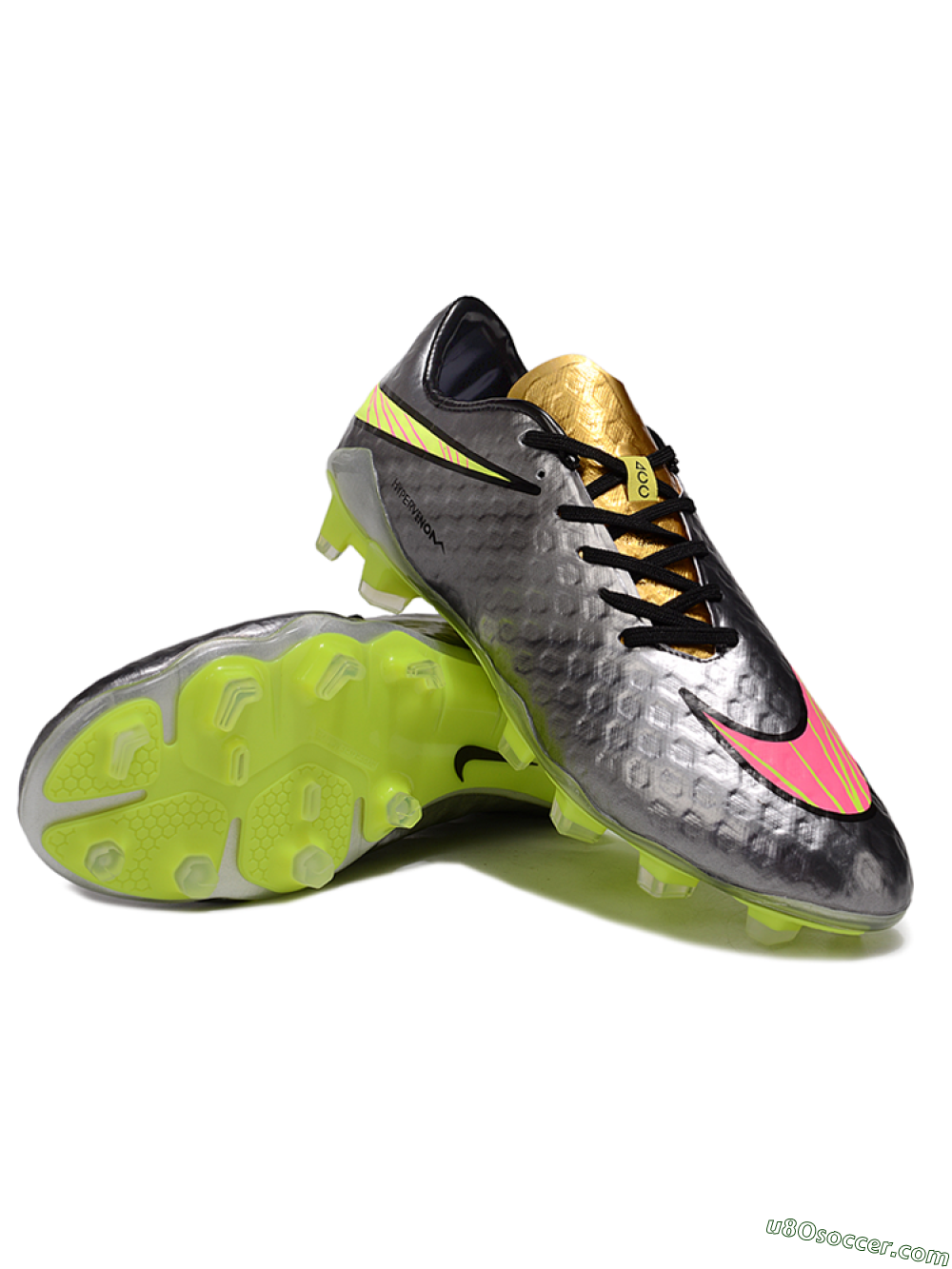 Nike Hypervenom Phantom FG Firm Ground Soccer Cleats - Silver/Yellow/Pink 3