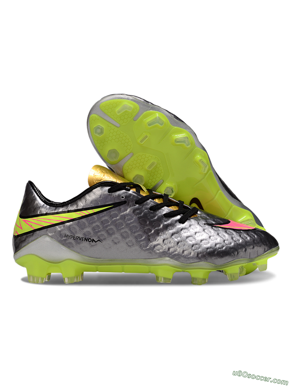 Nike Hypervenom Phantom FG Firm Ground Soccer Cleats - Silver/Yellow/Pink 1