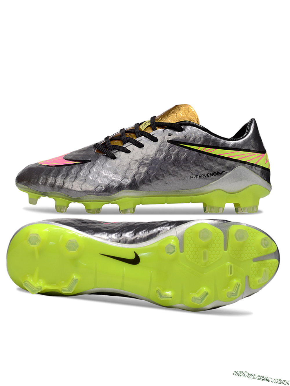 Nike Hypervenom Phantom FG Firm Ground Soccer Cleats - Silver/Yellow/Pink 0