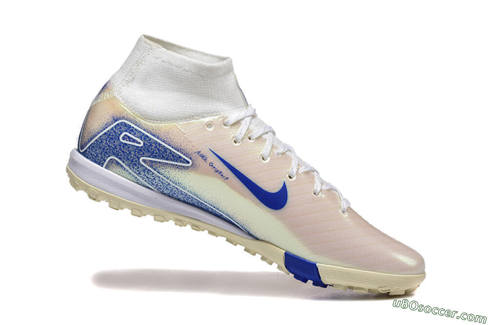Nike Air Zoom Mercurial Superfly 10 Elite TF Artificial Turf Soccer Shoes - Beige/White/Blue 7