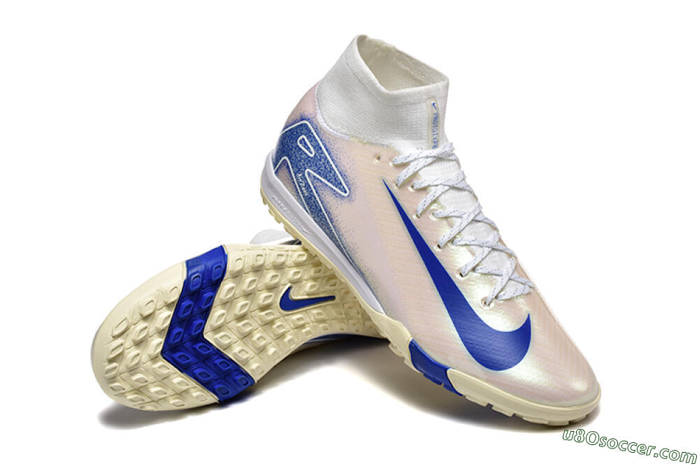 Nike Air Zoom Mercurial Superfly 10 Elite TF Artificial Turf Soccer Shoes - Beige/White/Blue 4