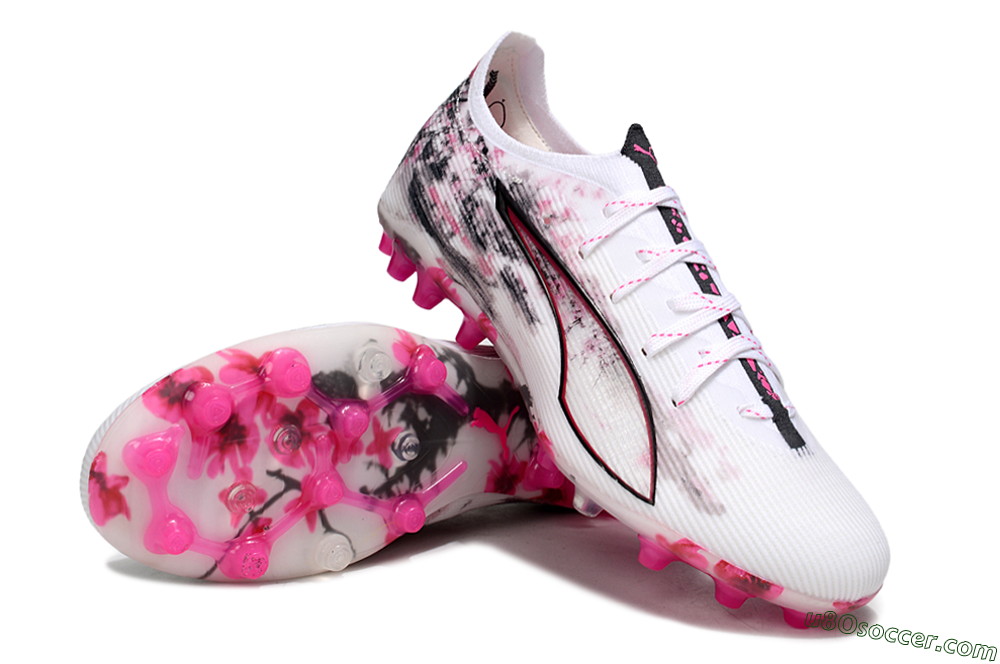 Puma Ultra 5 Ultimate FG Firm Ground Soccer Cleats - White/Pink/Black 3
