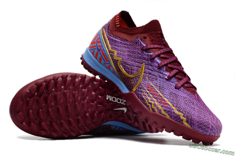 Nike Air Zoom Mercurial Vapor 15 Elite TF Artificial Turf Soccer Shoes - Purple/Gold/Blue 0