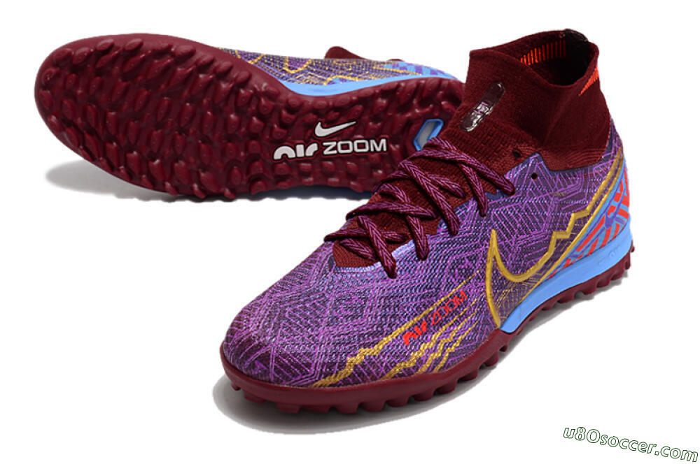 Nike Air Zoom Mercurial Superfly 9 Elite TF Artificial Turf Soccer Shoes - Purple/Black/Gold 3