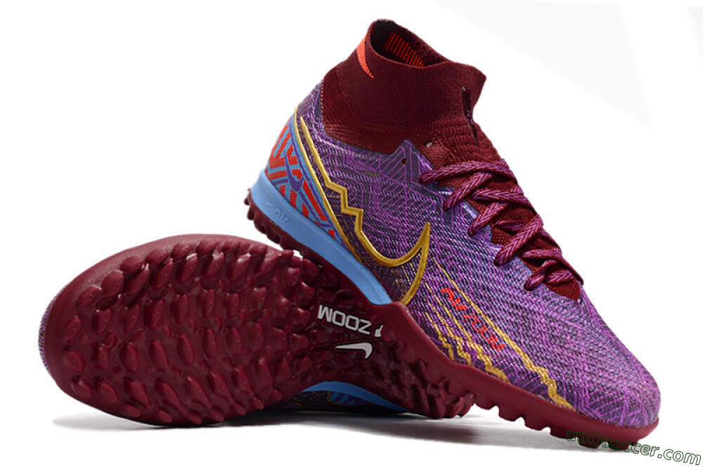 Nike Air Zoom Mercurial Superfly 9 Elite TF Artificial Turf Soccer Shoes - Purple/Black/Gold 0
