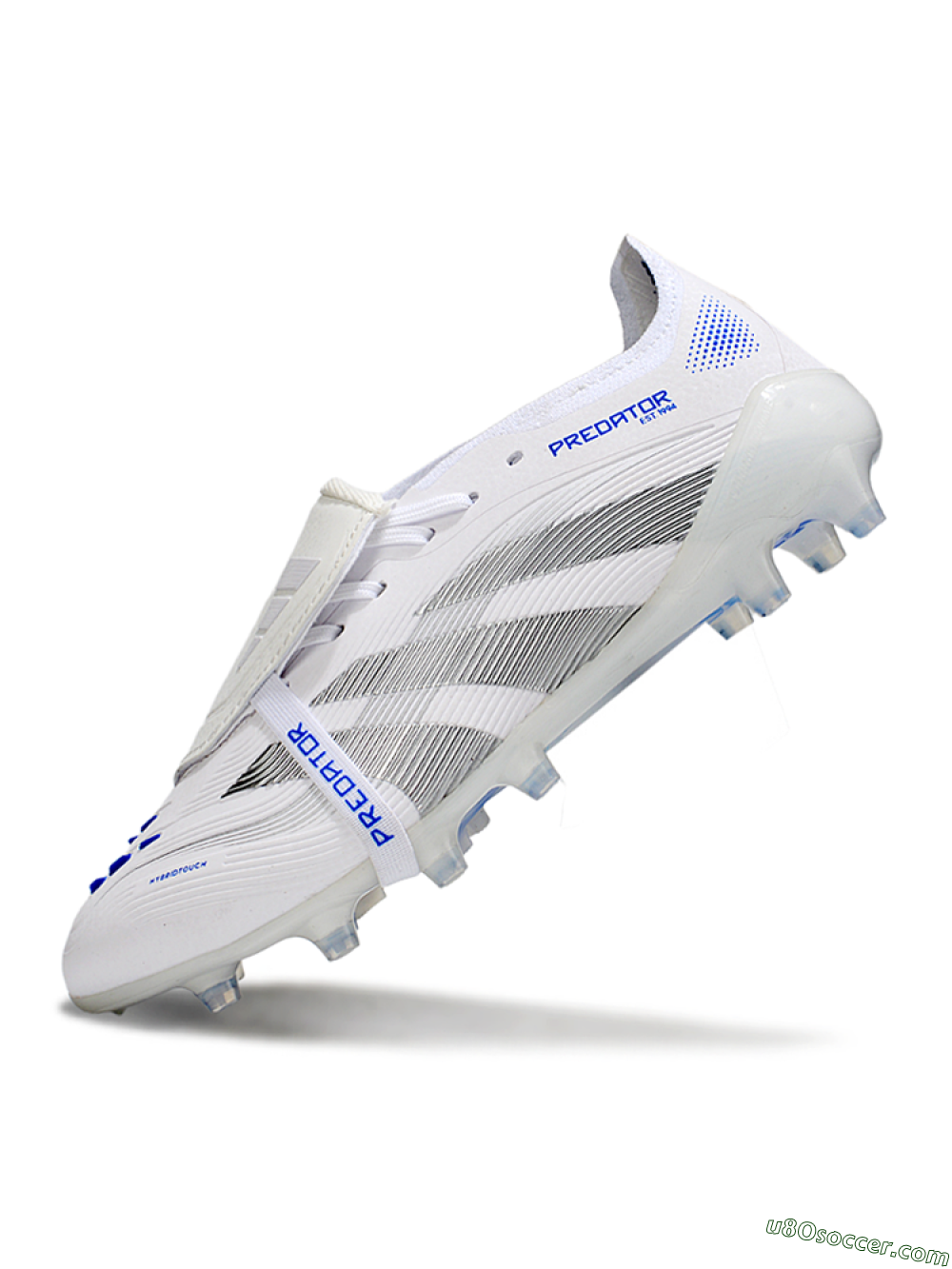 Adidas Predator 25 Foldover Tongue FG Firm Ground Soccer Cleats - White/Silver/Blue 5