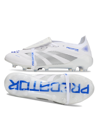 Adidas Predator 25 Foldover Tongue FG Firm Ground Soccer Cleats - White/Silver/Blue