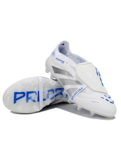 Adidas Predator 25 Foldover Tongue FG Firm Ground Soccer Cleats - White/Silver/Blue